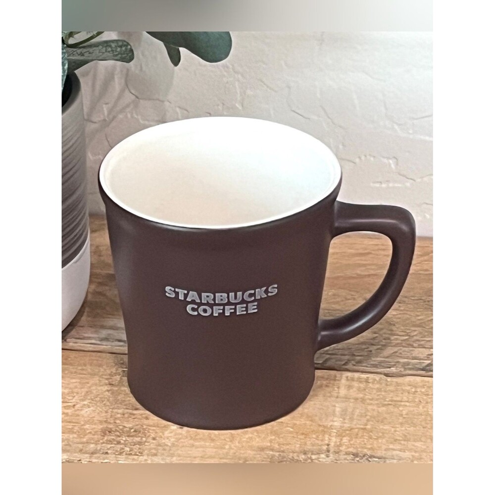 Vintage 2008 Starbucks Abbey Coffee Mug Chocolate Matte Brown White Logo 16oz